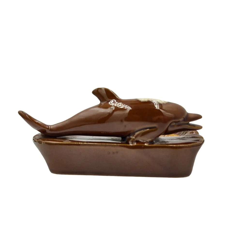 Vintage Sea World Ashtray Brown Ceramic Dolphin Souvenir Sunshine Imports Dish‎